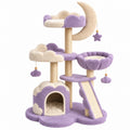 Arbre à chat 60 x 50 x 140 cm violet et beige en sisal avec niches plateformes et griffoirs