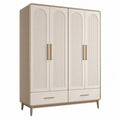 Armoire de rangement 160 x 55 x 200 cm en panneaux de bois crème style contemporain à 4 portes et 2 tiroirs
