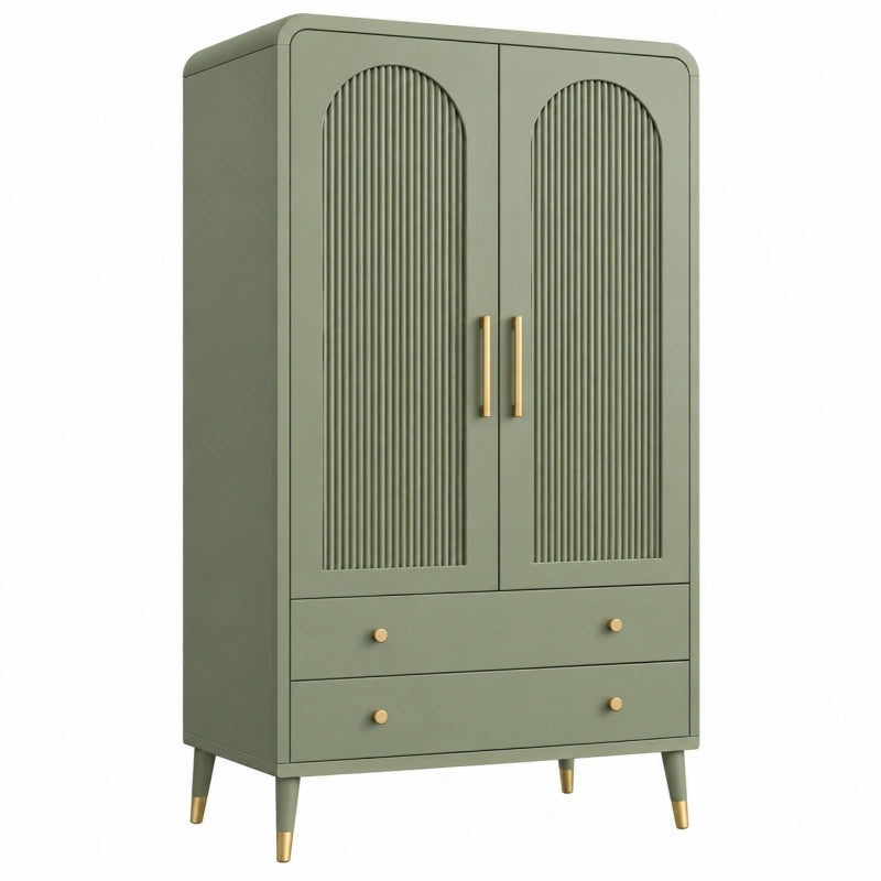 Armoire de rangement 90 x 45 x 180 cm vert sauge en panneaux de bois à portes rainurées style rétro