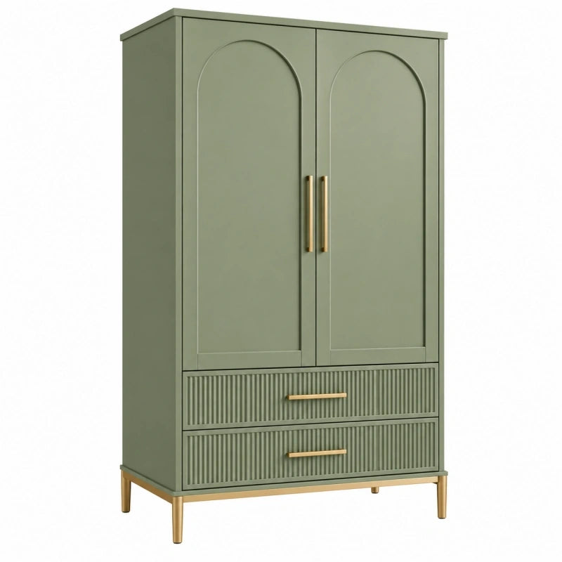 Armoire de rangement 80 x 40 x 180 cm vert en panneaux de bois avec 2 portes et 2 tiroirs style contemporain