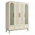 Armoire 120 x 55 x 190 cm en bois beige et vert à 4 portes avec tiroirs style rétro