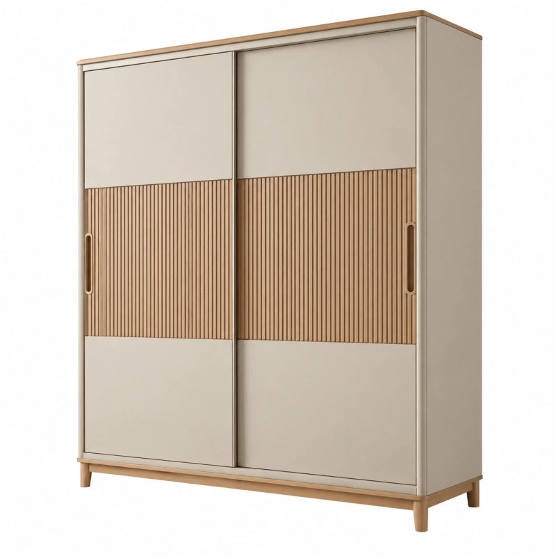 Armoire 120 x 60 x 180 cm en panneaux de bois beige et bois à portes coulissantes style scandinave