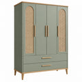 Armoire 120 x 55 x 190 cm en bois vert sauge avec cannage style rétro