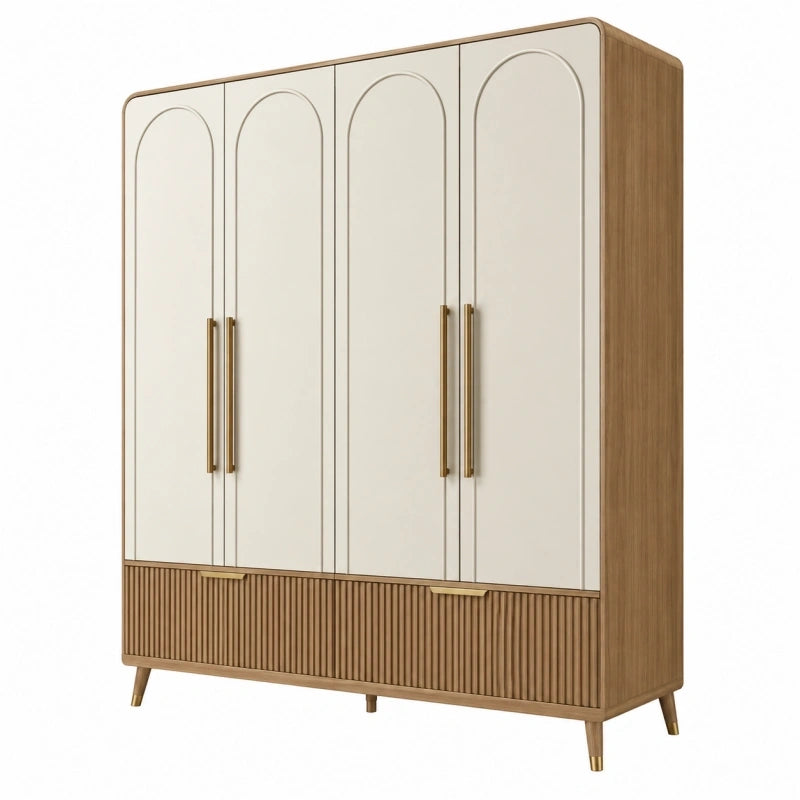 Armoire de rangement 160 x 55 x 200 cm bois beige et noyer à 4 portes style contemporain