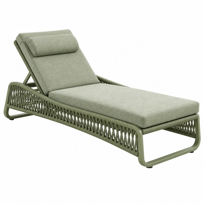 Transat de jardin 200 x 70 x 85 cm métal et corde tressée vert inclinable