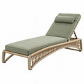 Chaise longue de jardin 195 x 70 x 88 cm en métal et corde beige avec coussin vert inclinable