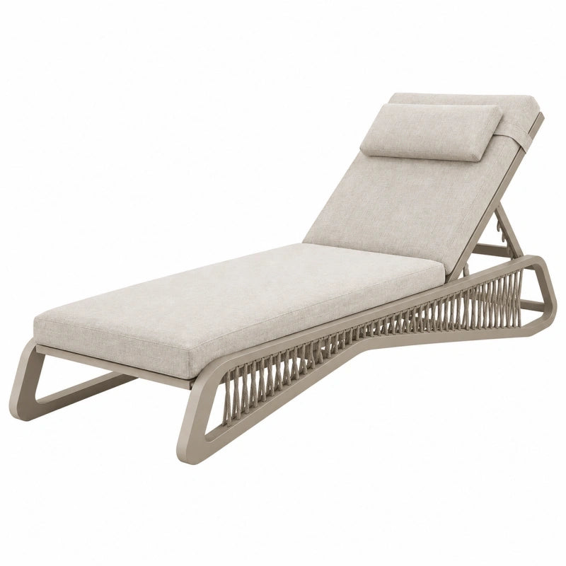 Chaise longue de jardin 200 x 70 cm en métal beige avec dossier réglable