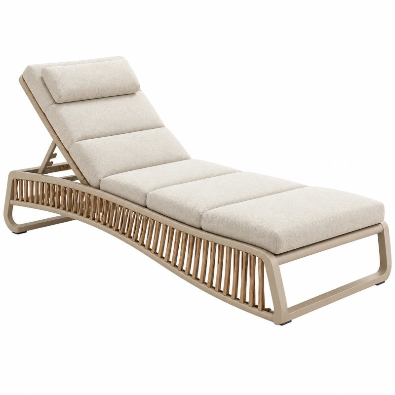 Bain de soleil 200 x 70 cm en métal et cordage beige à dossier réglable