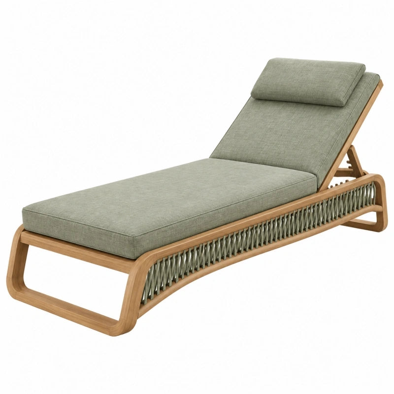 Bain de soleil 200 x 70 cm en bois naturel vert avec dossier inclinable