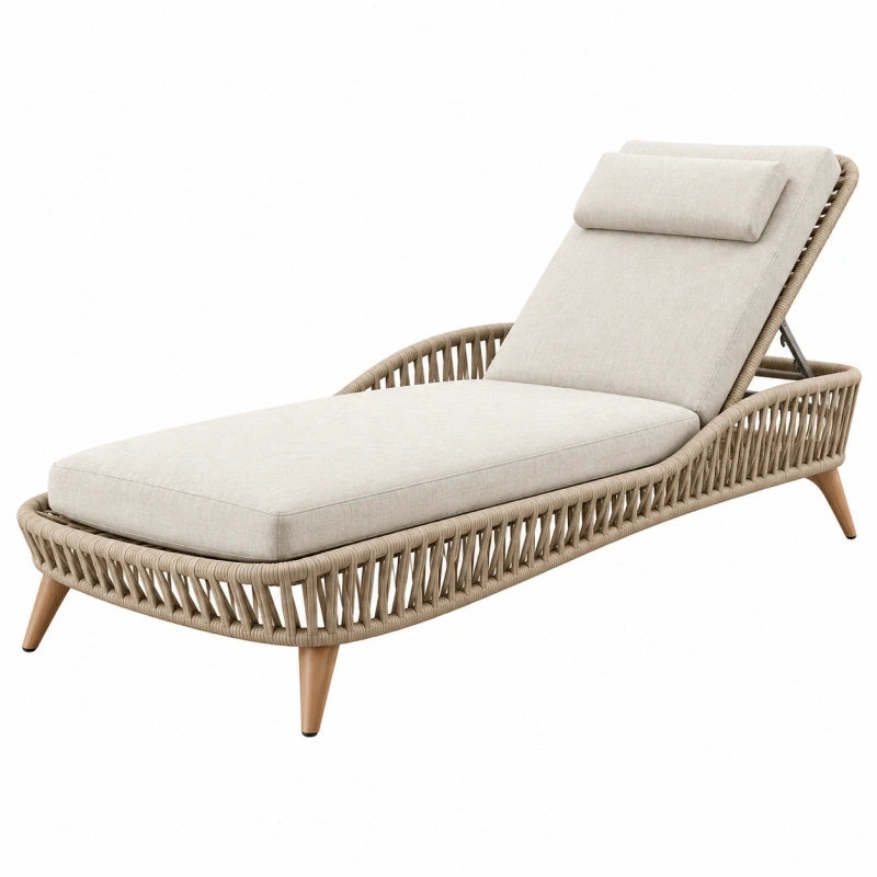 Chaise longue de jardin 200 cm en corde beige avec dossier inclinable