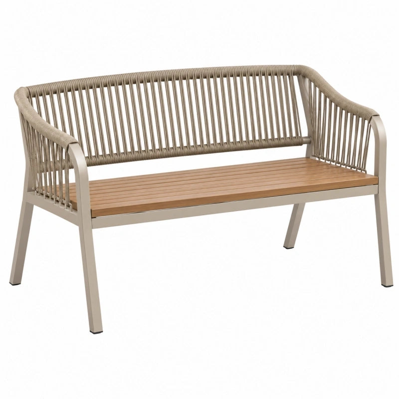 Banc de jardin 120 x 65 x 80 cm aluminium corde beige bois style contemporain