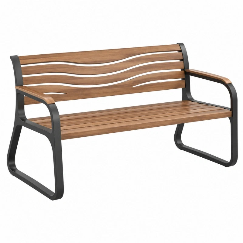 Banc de jardin 150 x 60 x 85 cm en bois brun et métal noir style contemporain