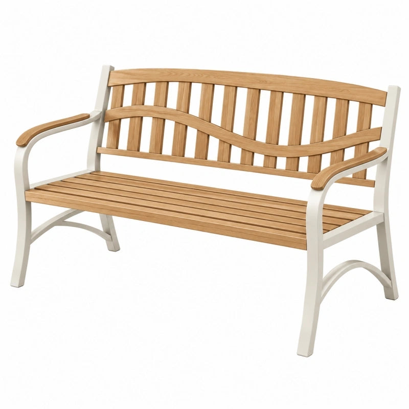 Banc de jardin 120 cm en bois et métal blanc style classique