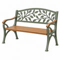 Banc de jardin 122 x 60 x 85 cm en métal et bois vert et naturel à dossier feuillage