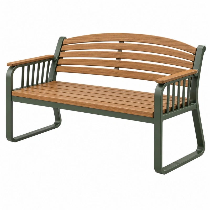 Banc de jardin 120 cm en bois et métal vert style contemporain