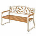 Banc de jardin 123 x 62 x 85 cm en métal et bois crème marron style végétal
