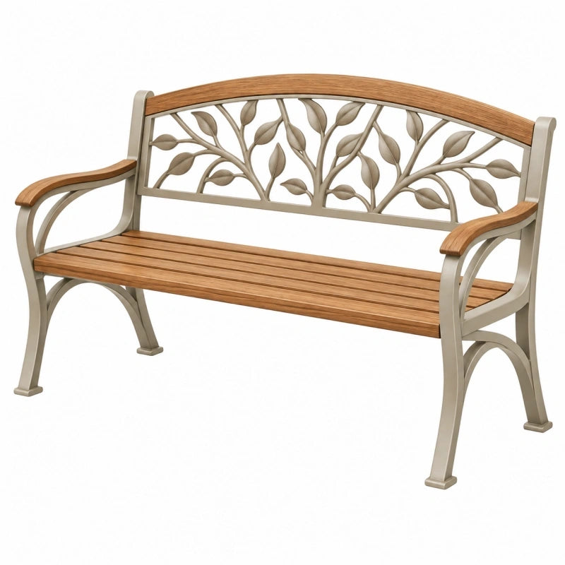 Banc de jardin 122 x 63 x 88 cm en métal et bois marron beige à deux places style végétal