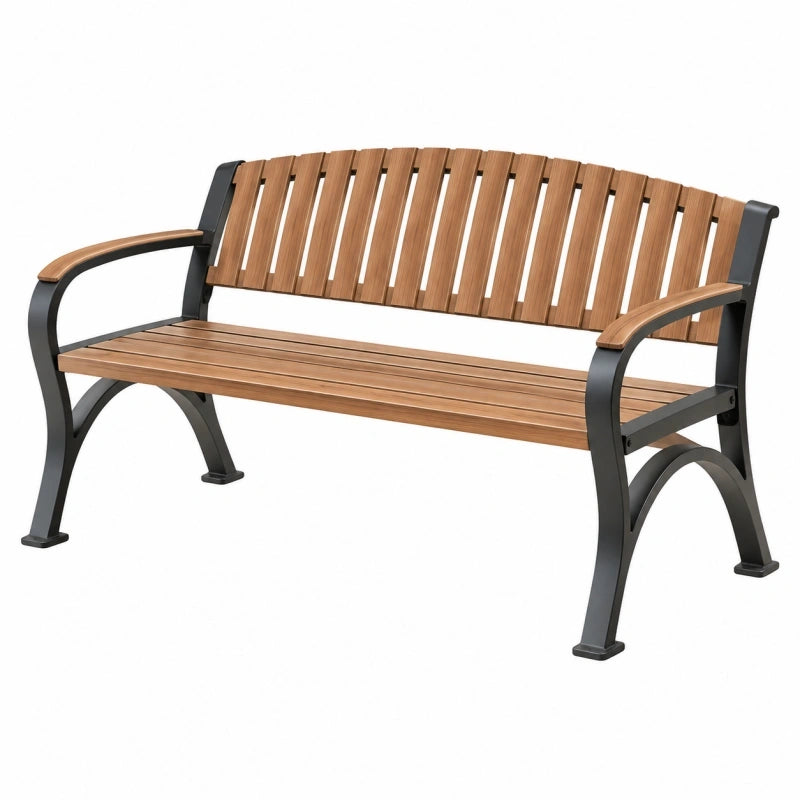 Banc de jardin 122 x 62 x 83 cm en bois et métal marron noir avec accoudoirs