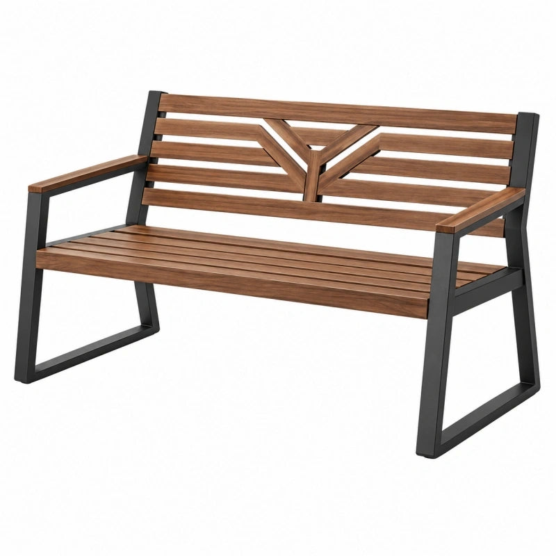 Banc de jardin 120 x 60 x 85 cm en bois marron et métal noir style industriel