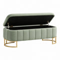 Banquette coffre 120 x 45 x 48 cm tissu vert avec piètement métallique doré