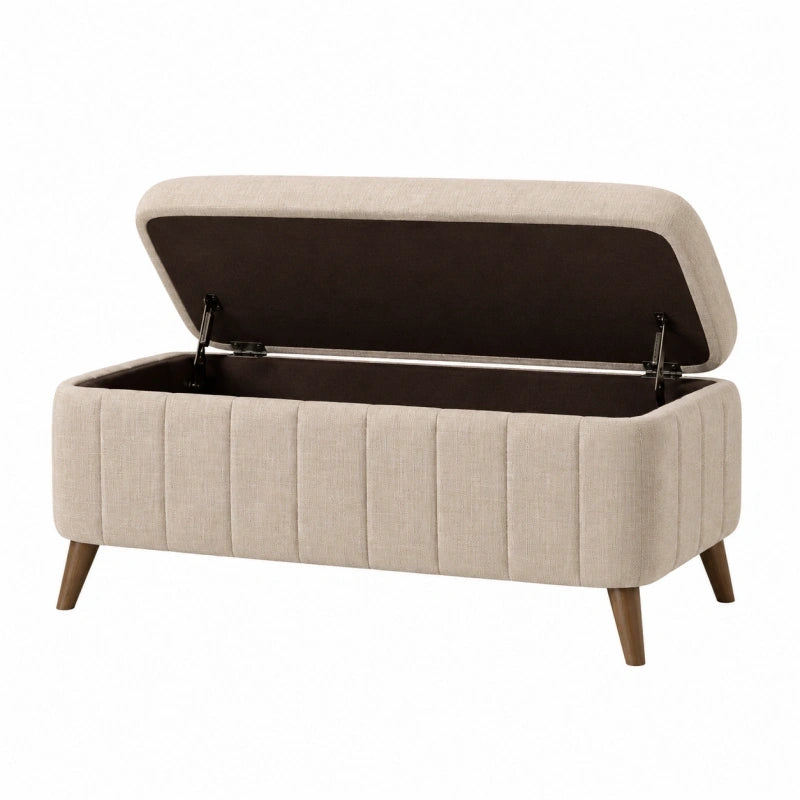 Banc coffre 100 x 40 x 45 cm en tissu beige avec rangement style contemporain