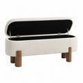 Banc coffre de rangement 120 cm beige en tissu avec pieds en bois style contemporain
