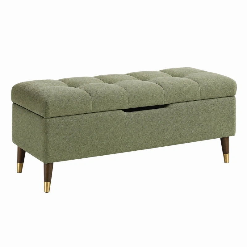 Banc coffre 120 cm x 45 cm x 48 cm en tissu vert avec rangement style vintage