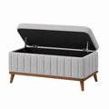 Banc coffre de rangement 120 cm tissu gris pieds en bois style capitonné